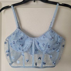 Floral Embroidered Mesh Underwire Bra
